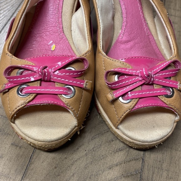 Sperry Floral Embroidered Wedge Sandals Tan Pink Nautical Espadrille 7.5 - Picture 7 of 9